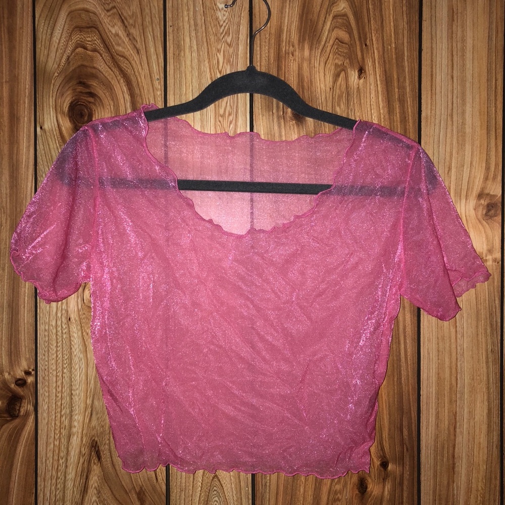 UJENA HOT-PINK MESH CROP TOP w/ CURLED SEAMS